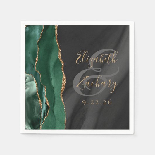 Emerald Green Gold Black Agate Script Wedding Servet (Voorkant)