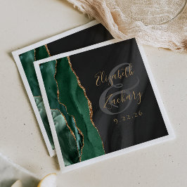 Emerald Green Gold Black Agate Script Wedding Servet