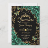 Emerald Green Gold Black Quinceanera Kaart (Voorkant)