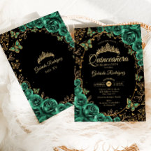 Emerald Green Gold Black Quinceanera