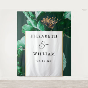 Emerald Green Gold Bloemen Huwelijksfoto Achtergro Wandkleed