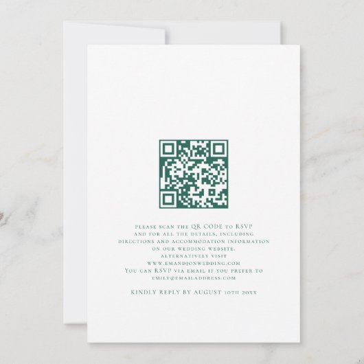 Emerald Green Gold Bloemen QR Code Huwelijk Kaart (Achterkant)