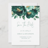 Emerald Green Gold Bloemen QR Code Huwelijk Save The Date (Voorkant)