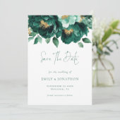 Emerald Green Gold Bloemen QR Code Huwelijk Save The Date (Staand voorkant)
