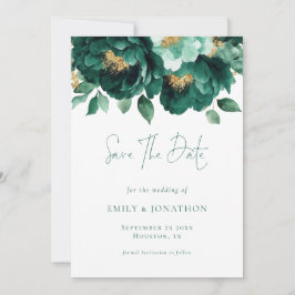 Emerald Green Gold Bloemen QR Code Huwelijk Save The Date