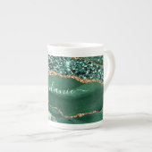 Emerald Green Gold Bone China Mok met aangepaste n (Voorkant rechts)