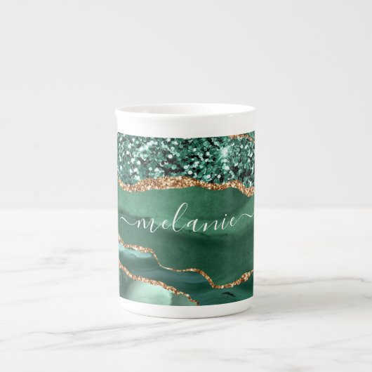 Emerald Green Gold Bone China Mok met aangepaste n (Voorkant)