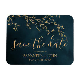 Emerald Green Gold Botanical Elegant Save the Date Magneet
