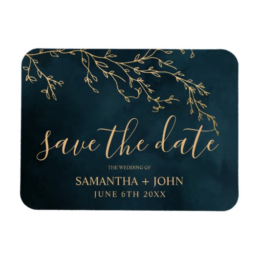 Emerald Green Gold Botanical Elegant Save the Date Magneet (Horizontaal)