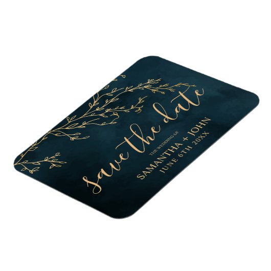 Emerald Green Gold Botanical Elegant Save the Date Magneet (Linkerzijde)