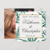 Emerald Green Gold Botanical Photo Save the Date (Voorkant / Achterkant)