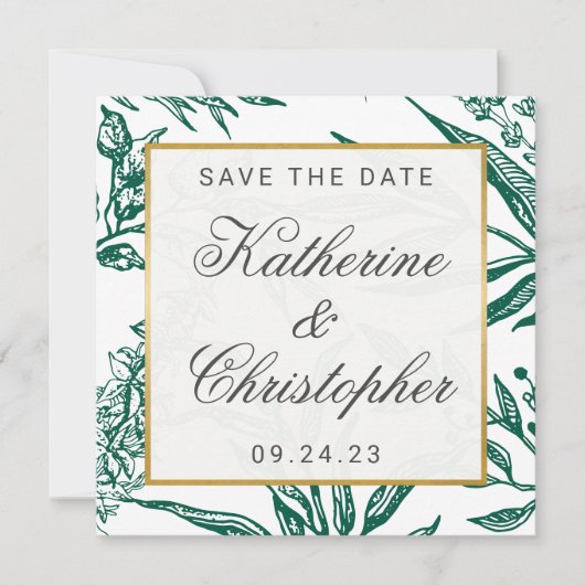 Emerald Green Gold Botanical Photo Save the Date (Voorkant)