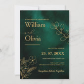 Emerald Green & Gold Botanical Photo Wedding Kaart (Voorkant)