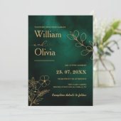 Emerald Green & Gold Botanical Photo Wedding Kaart (Staand voorkant)