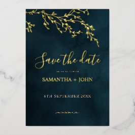 Emerald Green & Gold Botanical Save the Date Folie Uitnodiging