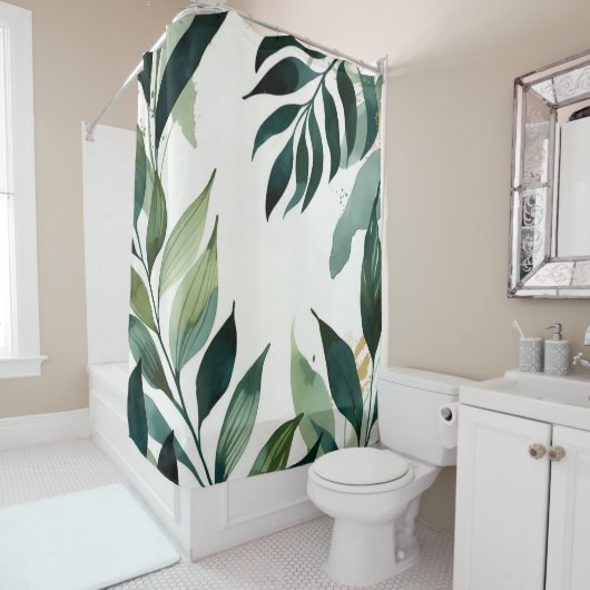 Emerald Green & Gold Botanical Shower Curtain Douchegordijn (In situ)