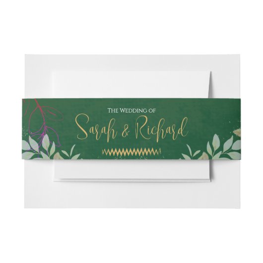 Emerald Green Gold Botanical Velvet Luxe bruiloft Uitnodigingen Wikkel (Voorkant Voorbeeld)