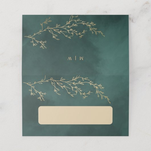 Emerald Green & Gold Botanische bruiloft Plaatskaartje (Buitenkant ongevouwen)