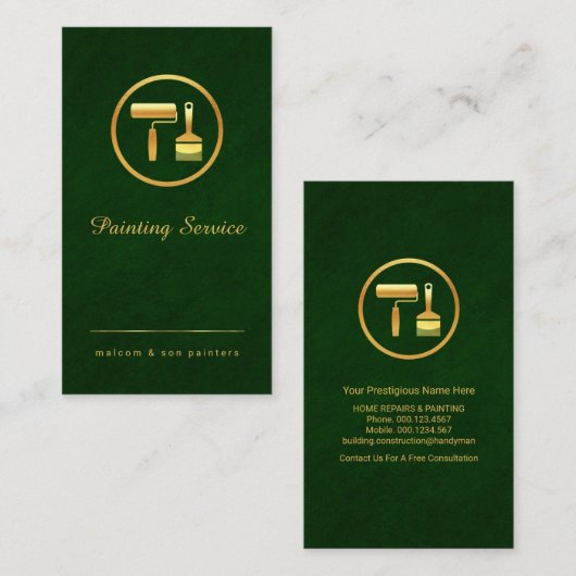 Emerald Green Gold Brush Line Visitekaartje (Voorkant / Achterkant)