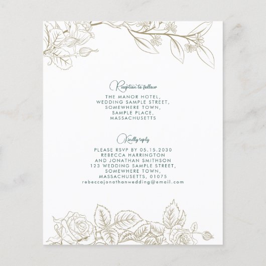 Emerald Green Gold Budget Weduwde Uitnodiging (Achterkant)