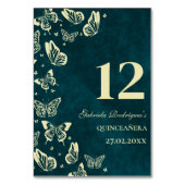 Emerald Green Gold Butterflies Quinceañera Zitplaa Kaart (Voorkant)