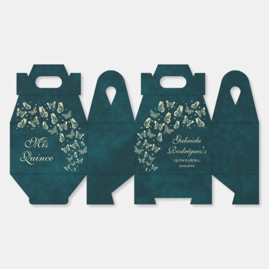 Emerald Green Gold Butterfly 15 Años Mis Quince Bedankdoosjes (Ongevouwen)