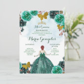 Emerald Green & Gold Butterfly Mis Quince 2 Kaart (Staand voorkant)