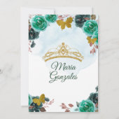 Emerald Green & Gold Butterfly Mis Quince 2 Kaart (Achterkant)