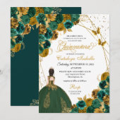 Emerald Green Gold Butterfly Princess Quinceanera Kaart (Voorkant / Achterkant)