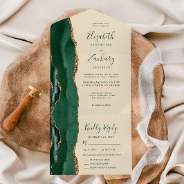 Emerald Green Gold Champagne Meal Options Wedding All In One Uitnodiging