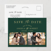 Emerald Green Gold Classy 2 Foto Save the Date Briefkaart (Voorkant / Achterkant)