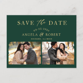 Emerald Green Gold Classy 2 Foto Save the Date Briefkaart