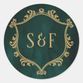 Emerald Green Gold Crest Monogram Envelope Seal Ronde Sticker (Voorkant)
