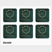 Emerald Green Gold Crest Monogram Wedding Favor Vierkante Sticker (Vel)