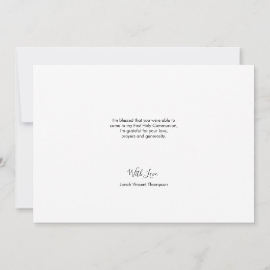 Emerald Green Gold Cross Boy First Commune Bedankkaart (Achterkant)