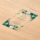 Emerald Green Gold Crown Quinceañera Butterfly Acryl Uitnodigingen (Laagn)