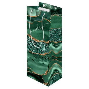 Emerald Green Gold Custom Naam Wijn Gift Bag Cadeautas