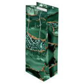 Emerald Green Gold Custom Naam Wijn Gift Bag Cadeautas (Voorkant Gekanteld)