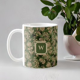  Emerald Green Gold Damask met Monogram Koffiemok