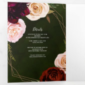 Emerald Green Gold Dark Floral Trifold Wedding Drieluik Uitnodiging (Binnenzijde eerst)