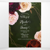 Emerald Green Gold Dark Floral Trifold Wedding Drieluik Uitnodiging (Binnenkant midden)