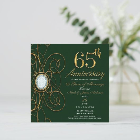 Emerald Green & Gold Diamond 65 65e Jubileum Kaart (Staand voorkant)