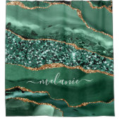 Emerald Green Gold Douchegordijn met aangepaste na (Voorkant)