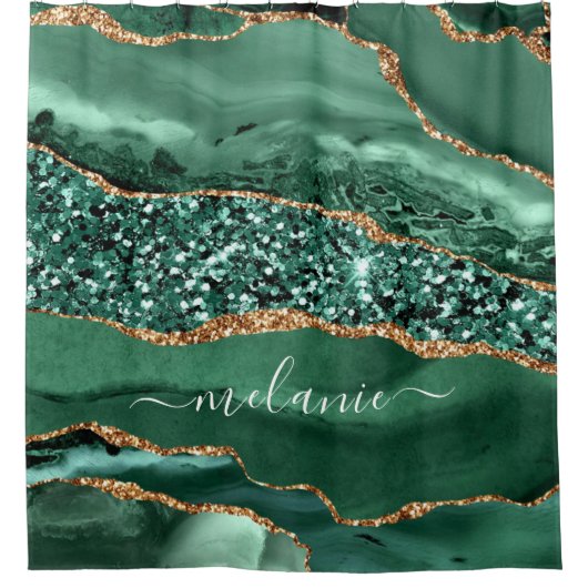Emerald Green Gold Douchegordijn met aangepaste na (Voorkant)