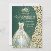 Emerald green gold dress damask tiara Quinceañera Kaart (Voorkant)