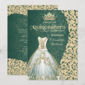 Emerald green gold dress damask tiara Quinceañera Kaart (Voorkant / Achterkant)