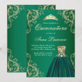 Emerald Green Gold Dress Decorative Quinceanera Kaart (Voorkant / Achterkant)
