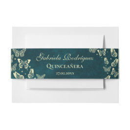 Emerald Green Gold Elegant Butterfly Quinceañera Uitnodigingen Wikkel