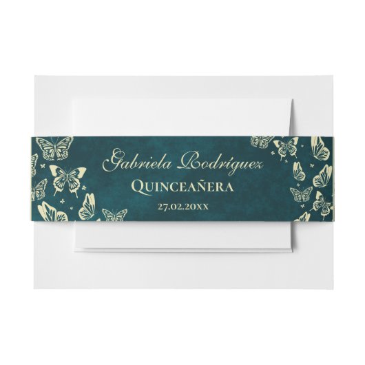 Emerald Green Gold Elegant Butterfly Quinceañera Uitnodigingen Wikkel (Voorkant Voorbeeld)