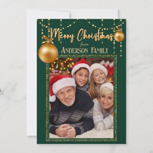 Emerald Green&Gold Elegant één foto Kerstmis Feestdagenkaart (Voorkant)